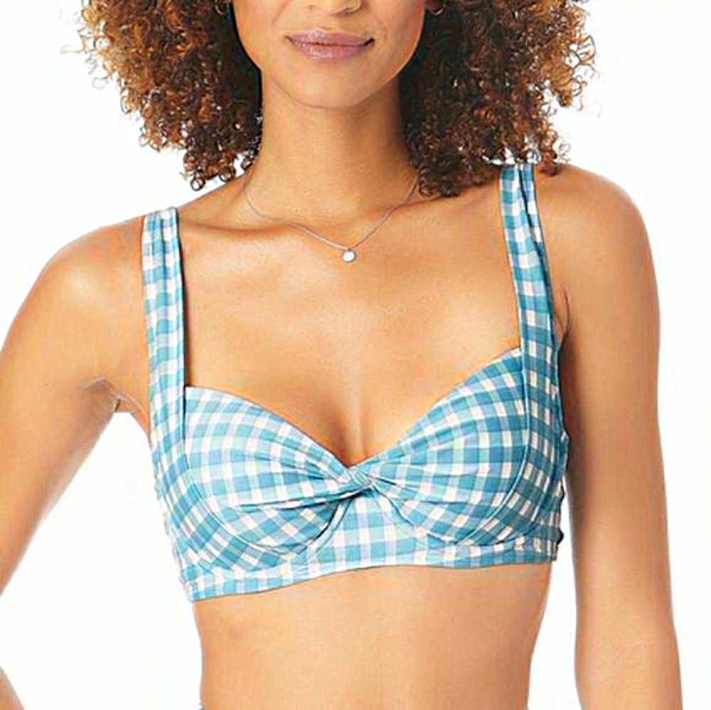 Anne Cole Gingham Retro Underwire Bikini Swim Top Blue White‎ 22W